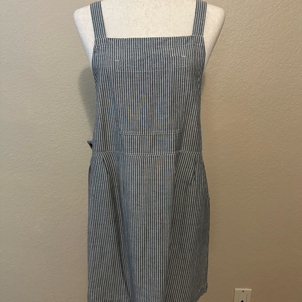 NWOT Volcom Blue and White Striped Square-Neck Pinafore Midi Dress
